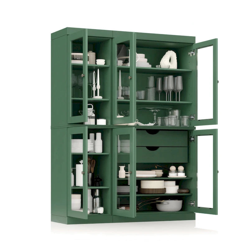 Meuble de rangement/argentier en bois massif de 123,2 cm avec portes vitrées et 2 tiroirs