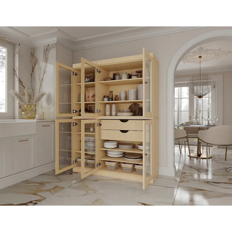 Meuble de rangement/argentier en bois massif de 123,2 cm avec portes vitrées et 2 tiroirs