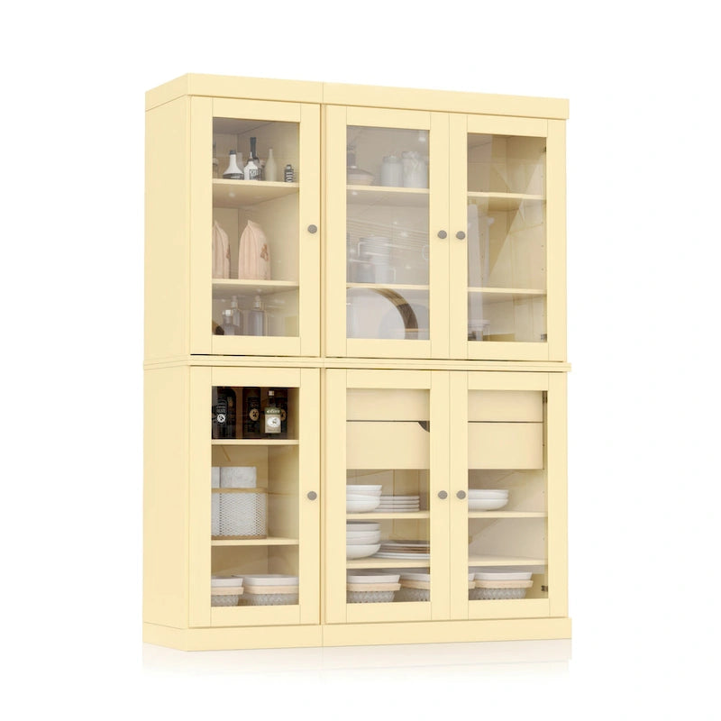 Meuble de rangement/argentier en bois massif de 123,2 cm avec portes vitrées et 2 tiroirs