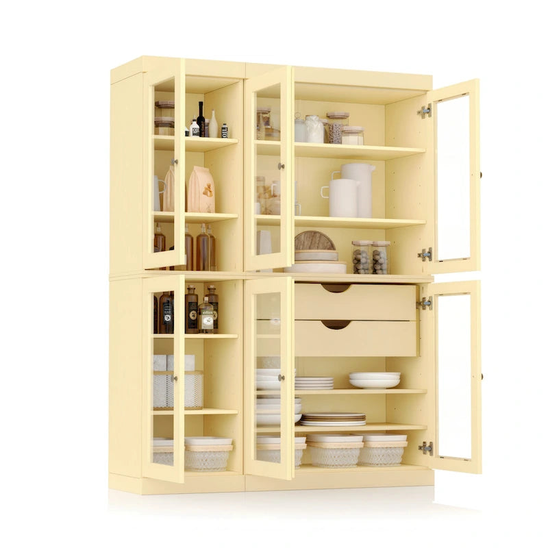 Meuble de rangement/argentier en bois massif de 123,2 cm avec portes vitrées et 2 tiroirs