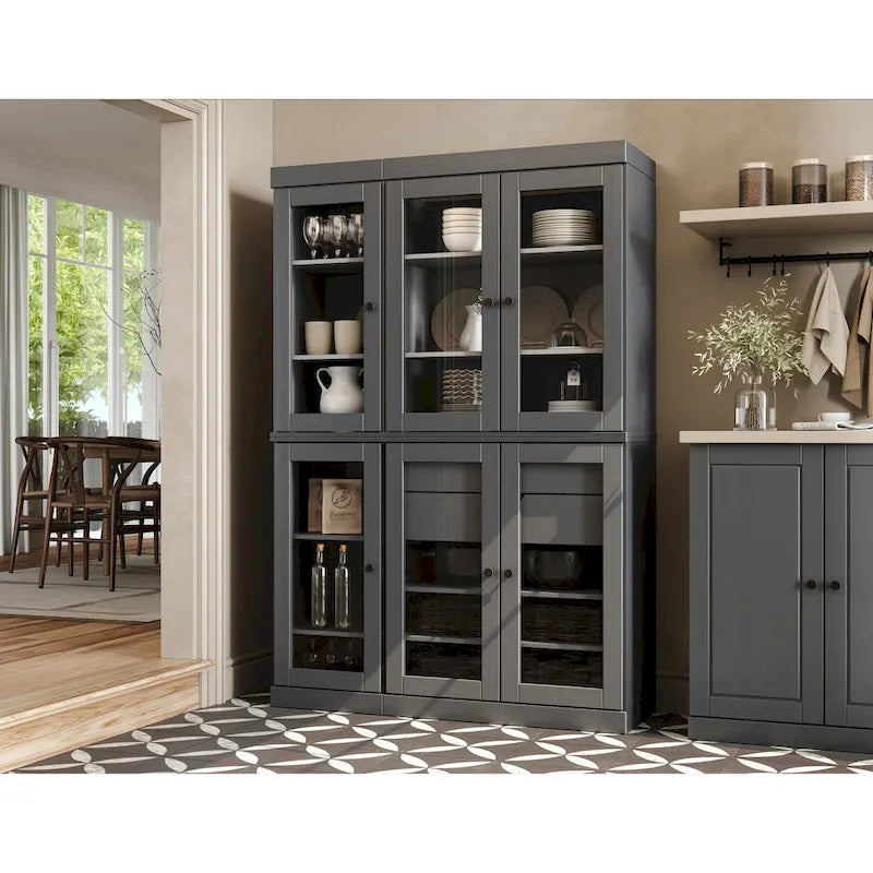 Meuble de rangement/argentier en bois massif de 123,2 cm avec portes vitrées et 2 tiroirs