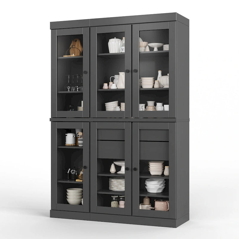 Meuble de rangement/argentier en bois massif de 123,2 cm avec portes vitrées et 2 tiroirs