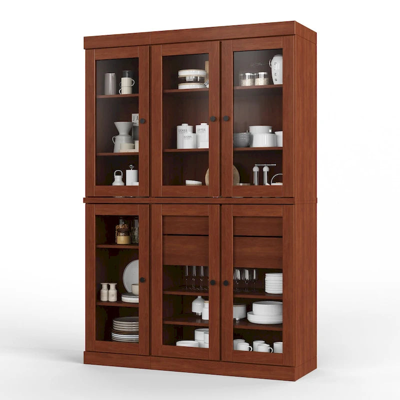 Meuble de rangement/argentier en bois massif de 123,2 cm avec portes vitrées et 2 tiroirs