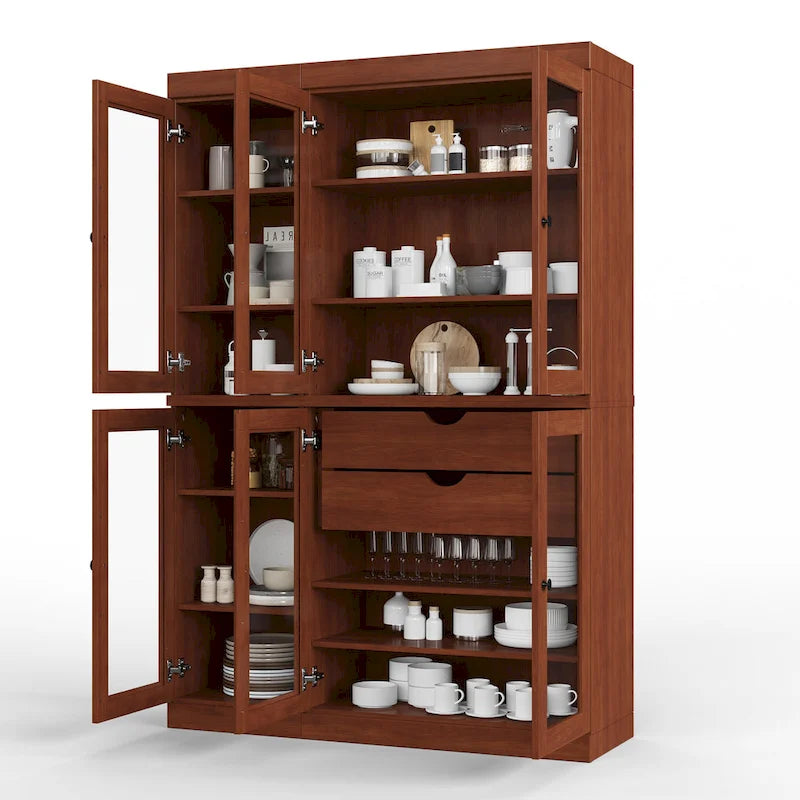 Meuble de rangement/argentier en bois massif de 123,2 cm avec portes vitrées et 2 tiroirs