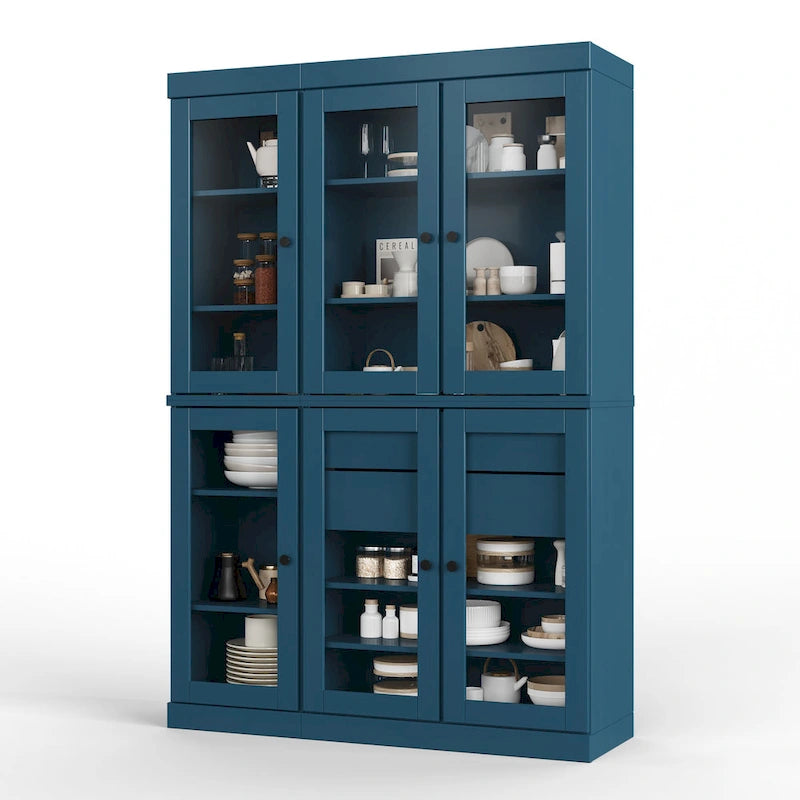 Meuble de rangement/argentier en bois massif de 123,2 cm avec portes vitrées et 2 tiroirs