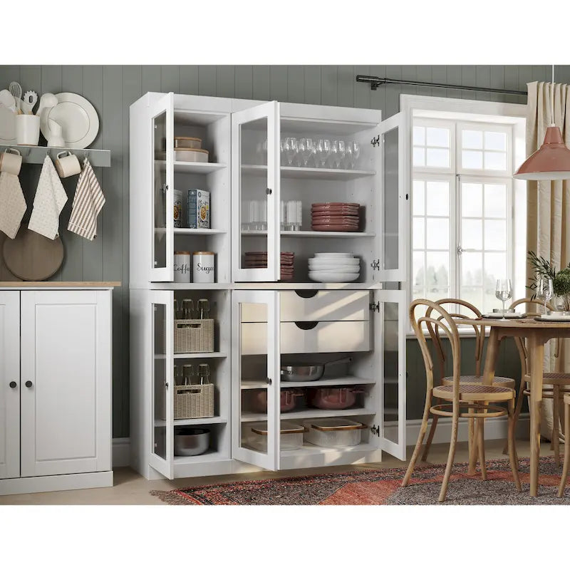 Meuble de rangement/argentier en bois massif de 123,2 cm avec portes vitrées et 2 tiroirs
