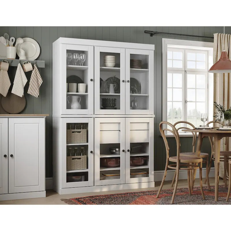 Meuble de rangement/argentier en bois massif de 123,2 cm avec portes vitrées et 2 tiroirs