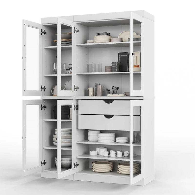 Meuble de rangement/argentier en bois massif de 123,2 cm avec portes vitrées et 2 tiroirs