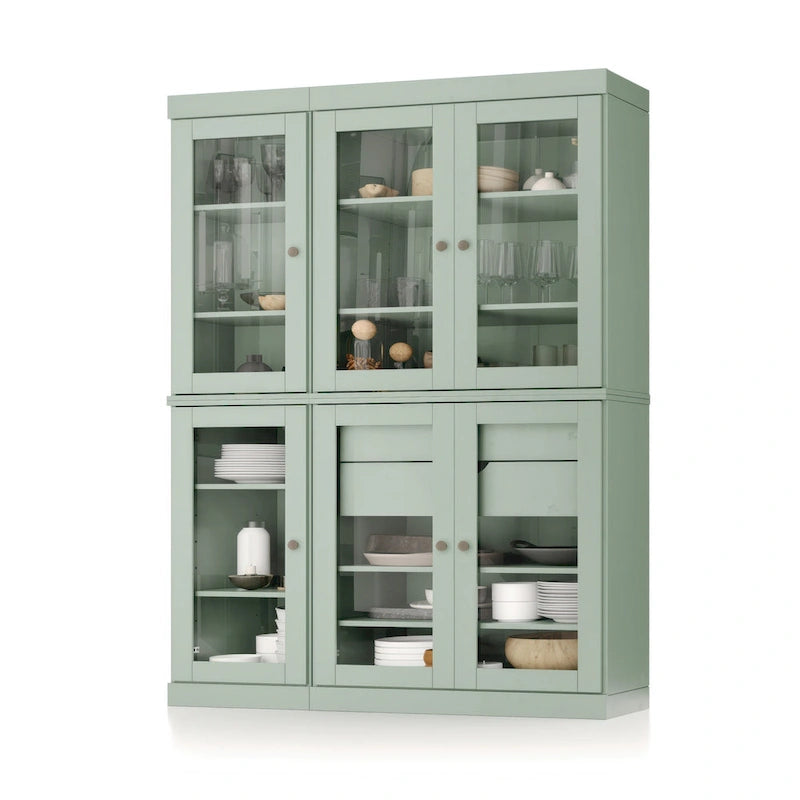Meuble de rangement/argentier en bois massif de 123,2 cm avec portes vitrées et 2 tiroirs