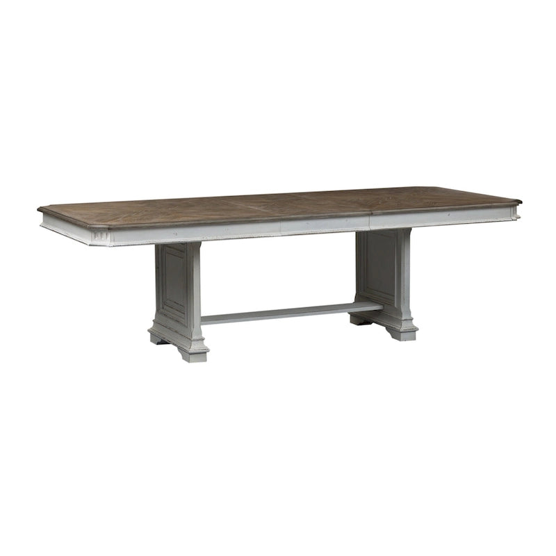 Table de salle à manger à tréteaux brun vieilli et blanc antique