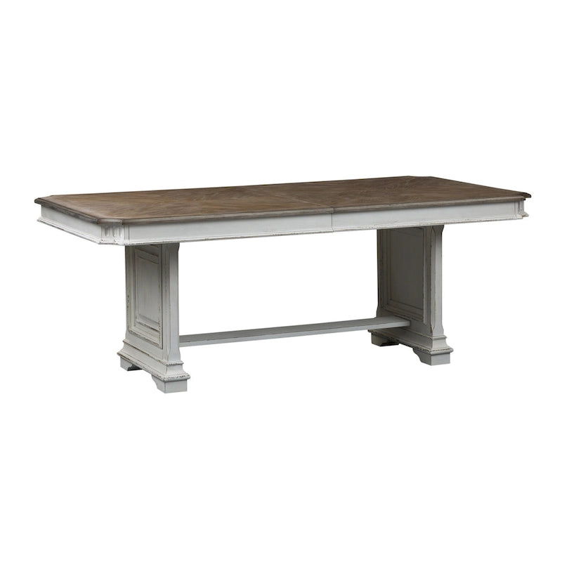 Table de salle à manger à tréteaux brun vieilli et blanc antique