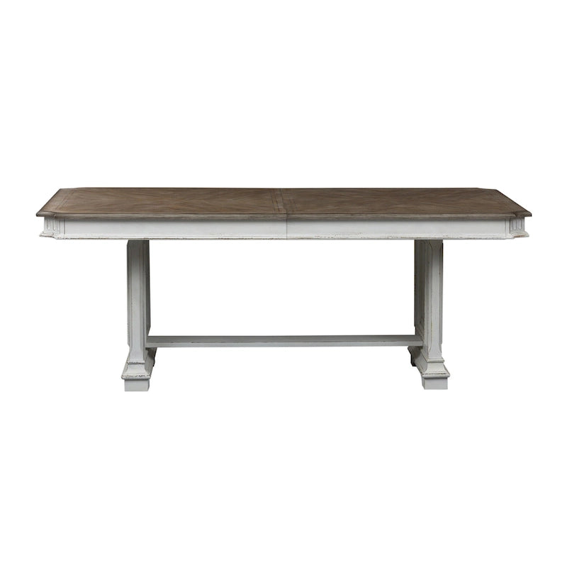 Table de salle à manger à tréteaux brun vieilli et blanc antique