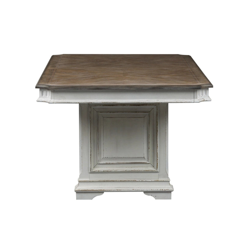 Table de salle à manger à tréteaux brun vieilli et blanc antique