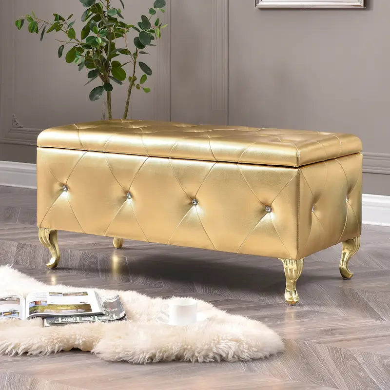 Banc de rangement capitonné en tissu