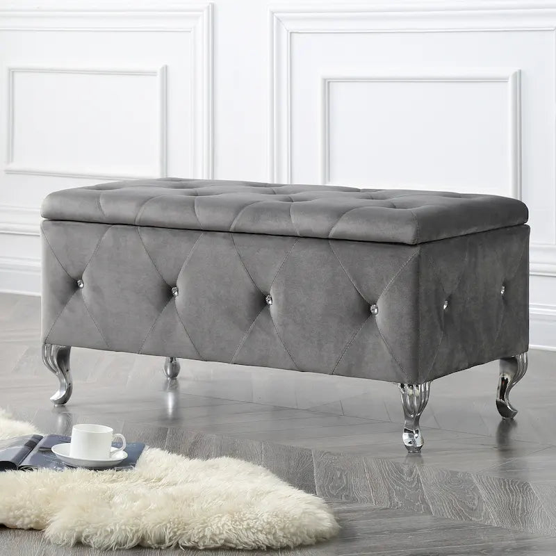 Banc de rangement capitonné en tissu