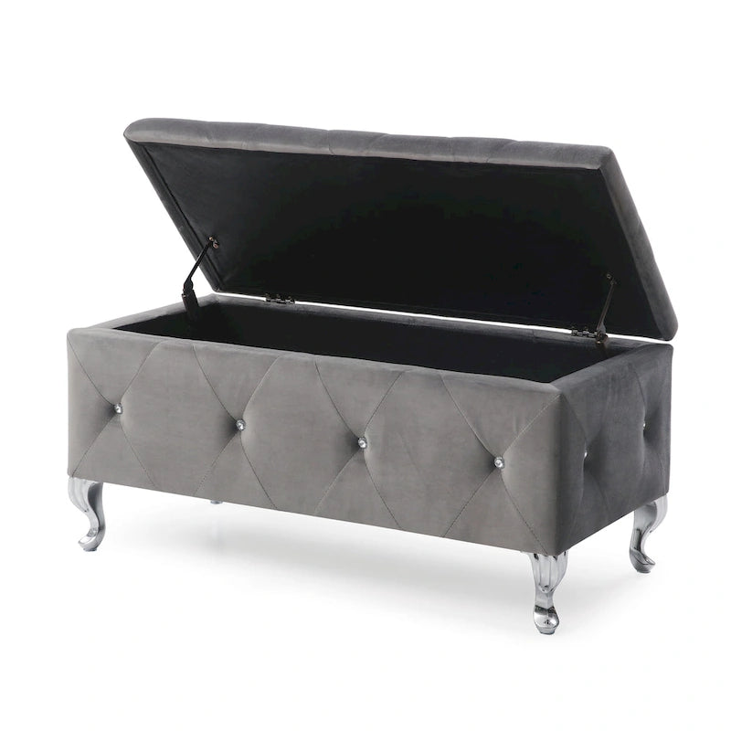 Banc de rangement capitonné en tissu