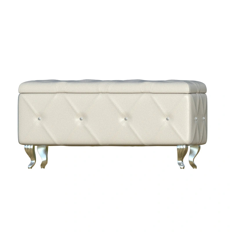 Banc de rangement capitonné en tissu