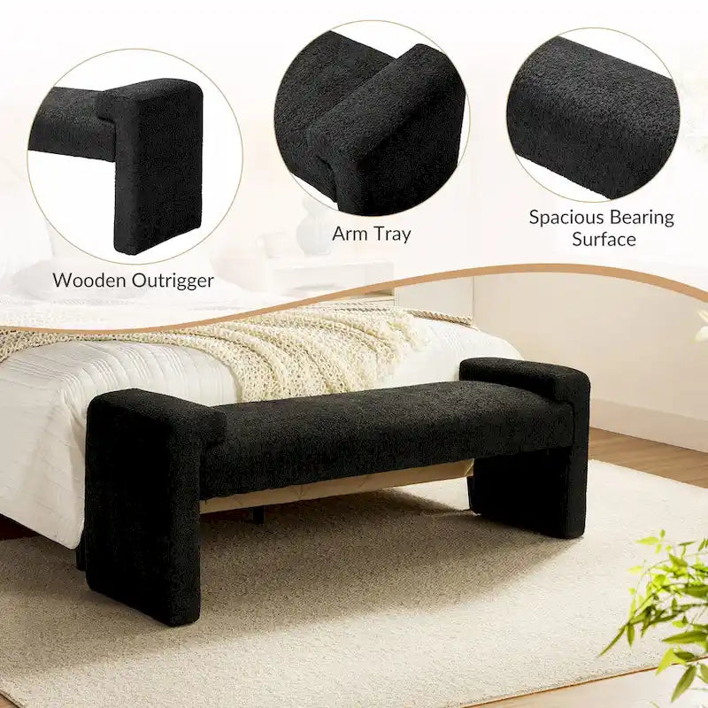 Banc de chambre tapissé avec plateau d'accoudoir