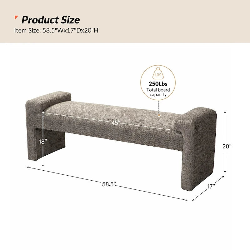 Banc de chambre tapissé avec plateau d'accoudoir