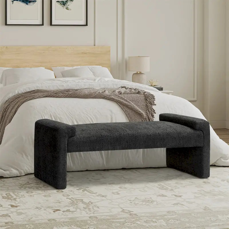 Banc de chambre tapissé avec plateau d'accoudoir