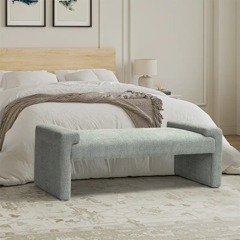 Banc de chambre tapissé avec plateau d'accoudoir