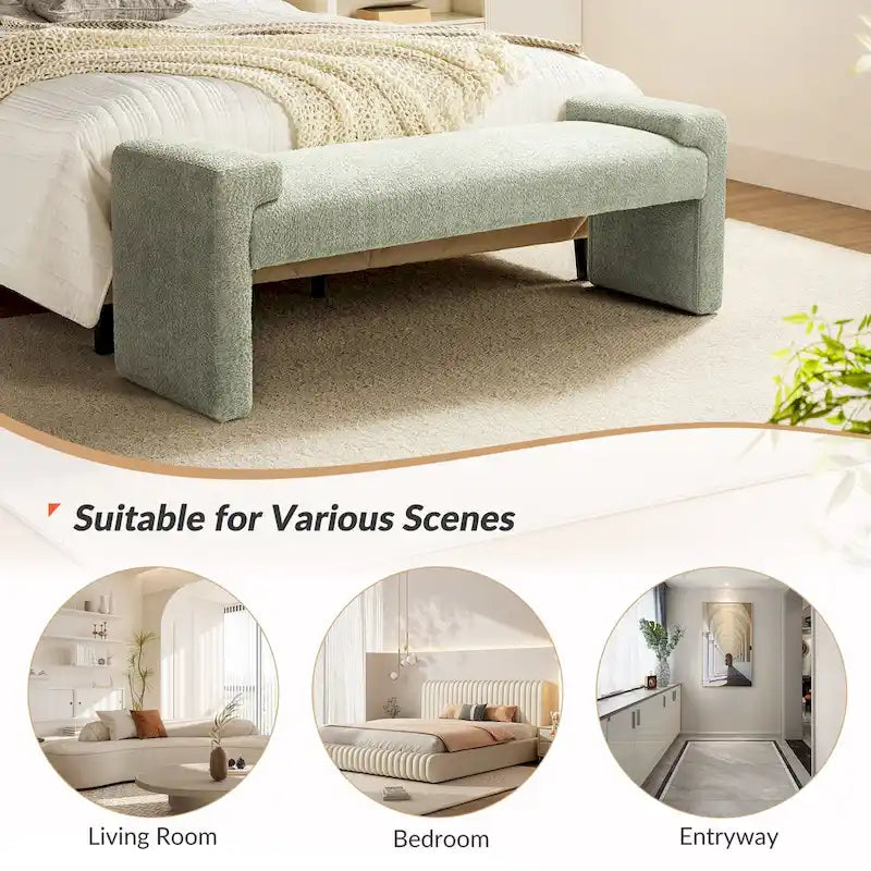 Banc de chambre tapissé avec plateau d'accoudoir