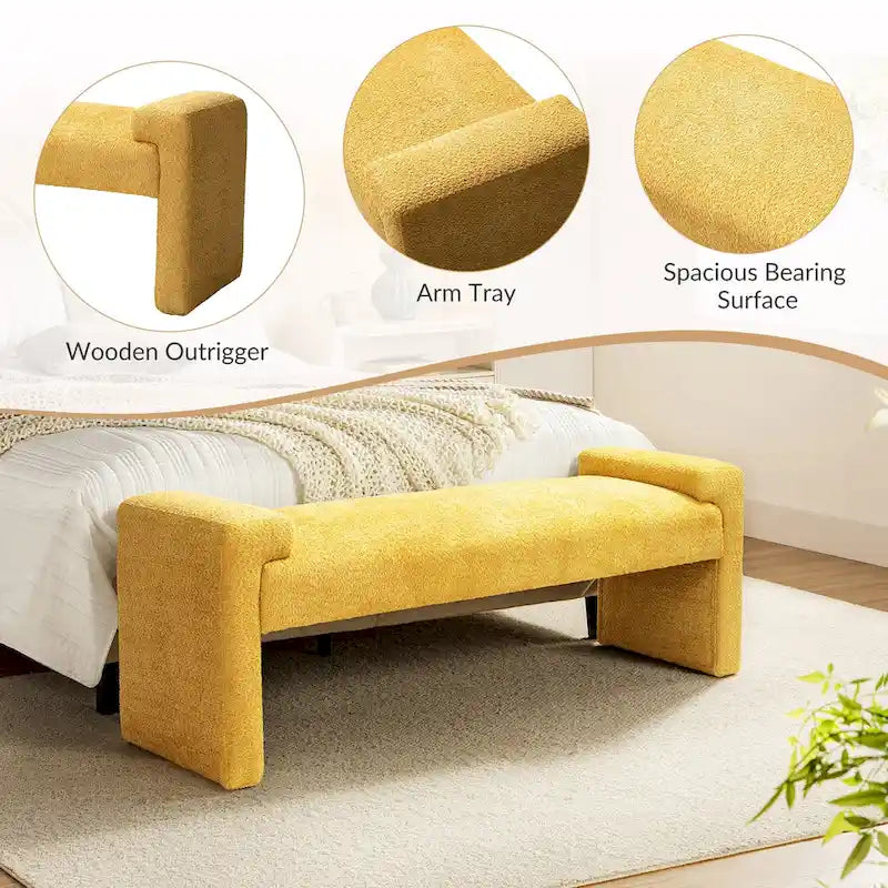 Banc de chambre tapissé avec plateau d'accoudoir