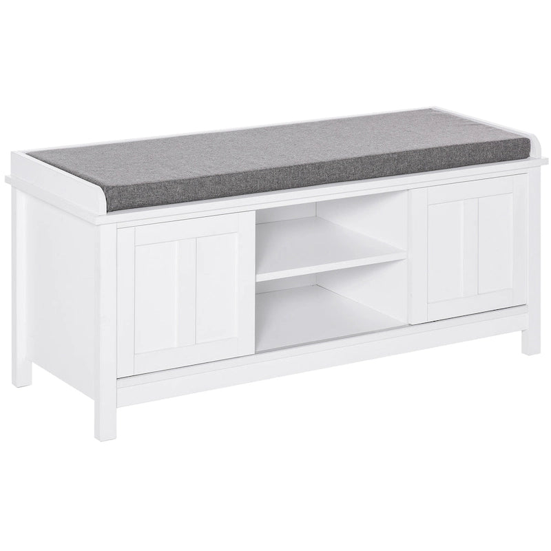 Banc à chaussures d'entrée avec 6 compartiments et siège rembourré Blanc/Gris