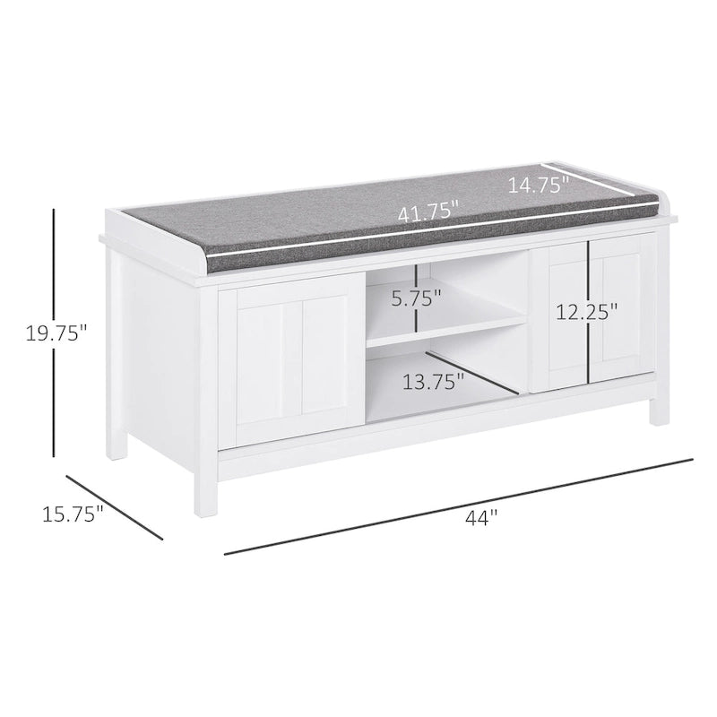 Banc à chaussures d'entrée avec 6 compartiments et siège rembourré Blanc/Gris