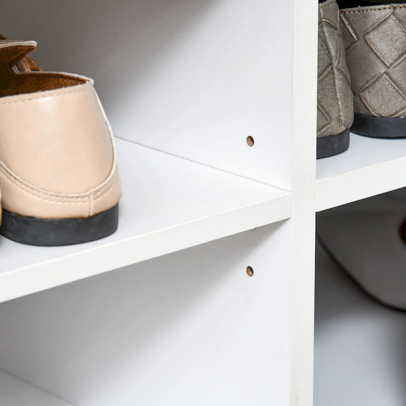Banc à chaussures d'entrée avec 6 compartiments et siège rembourré Blanc/Gris