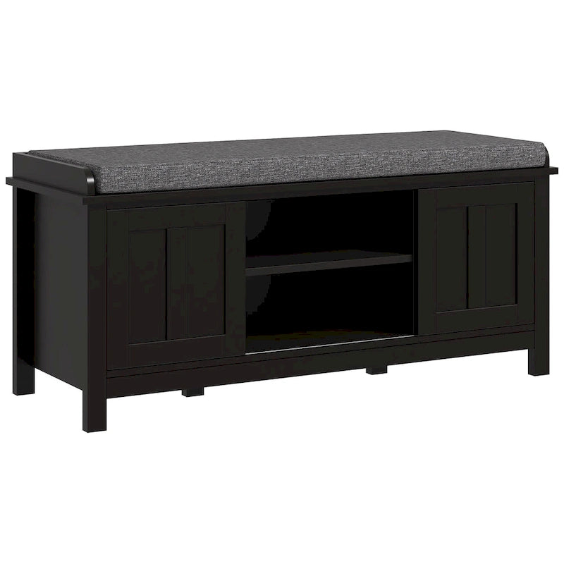 Banc à chaussures d'entrée avec 6 compartiments et siège rembourré Blanc/Gris