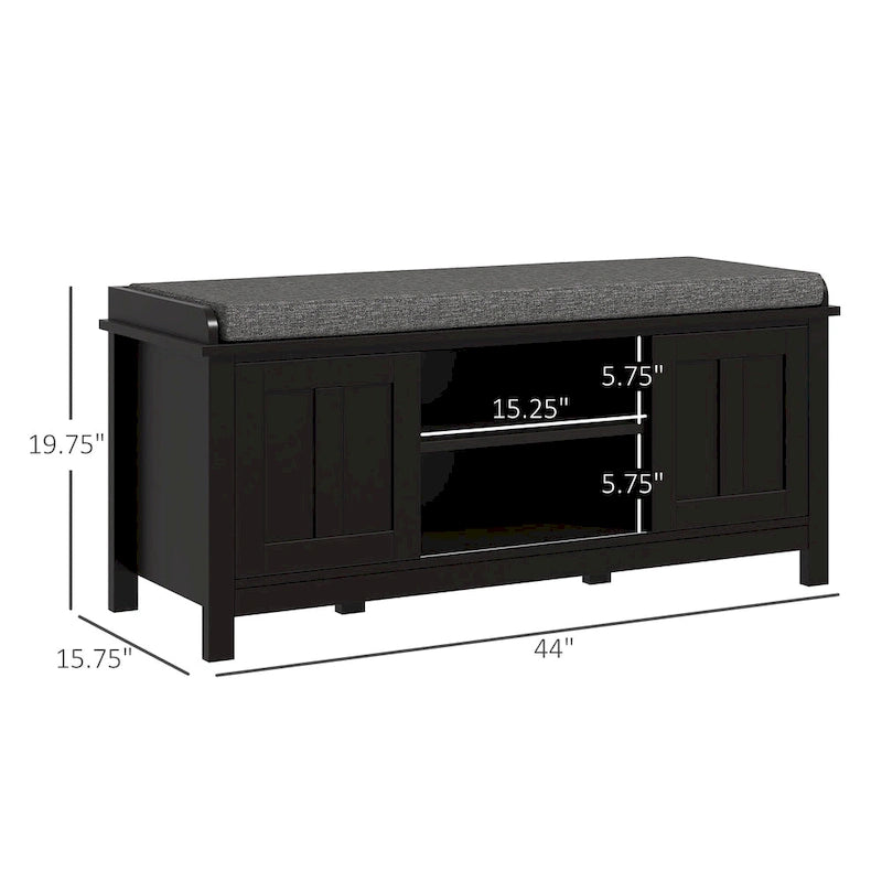Banc à chaussures d'entrée avec 6 compartiments et siège rembourré Blanc/Gris