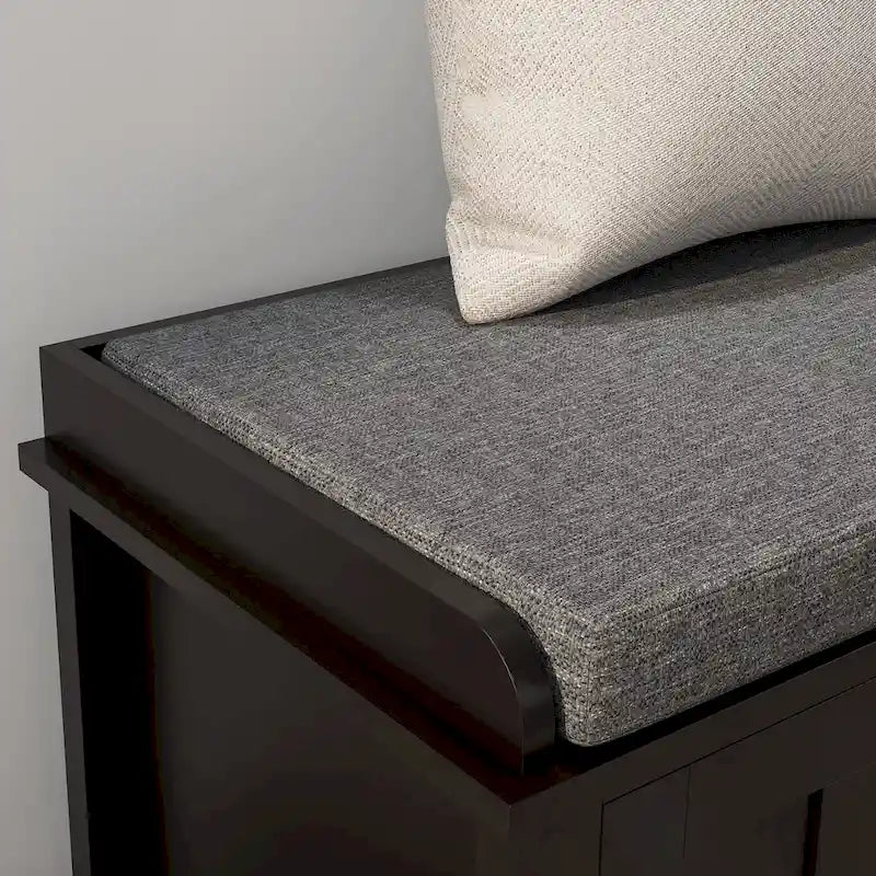 Banc à chaussures d'entrée avec 6 compartiments et siège rembourré Blanc/Gris