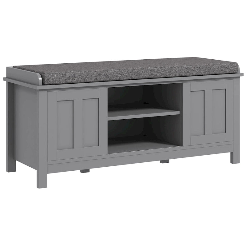Banc à chaussures d'entrée avec 6 compartiments et siège rembourré Blanc/Gris