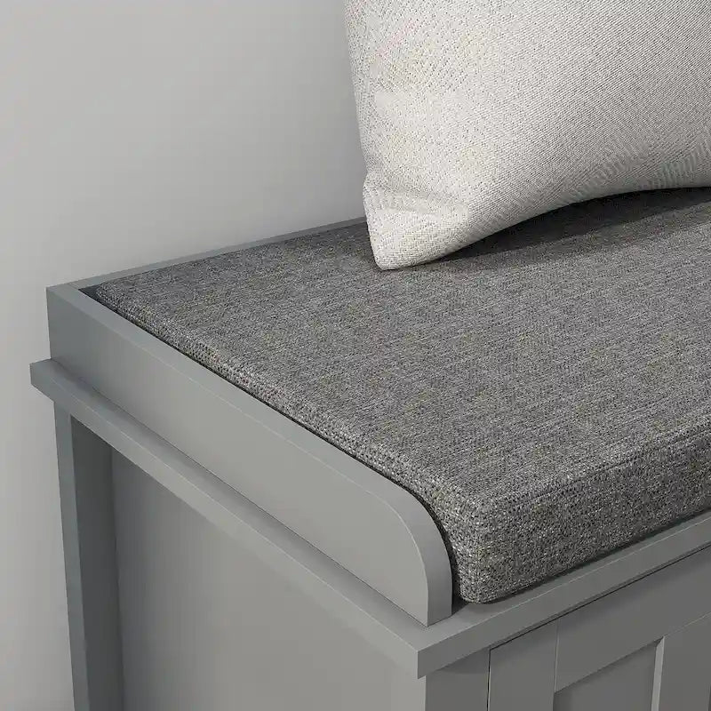 Banc à chaussures d'entrée avec 6 compartiments et siège rembourré Blanc/Gris