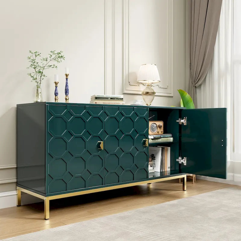 Bahut de rangement multimédia à 3 portes avec finition lustrée