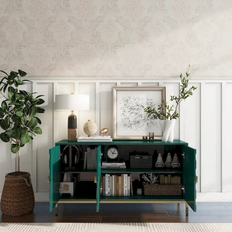 Bahut de rangement multimédia à 3 portes avec finition lustrée