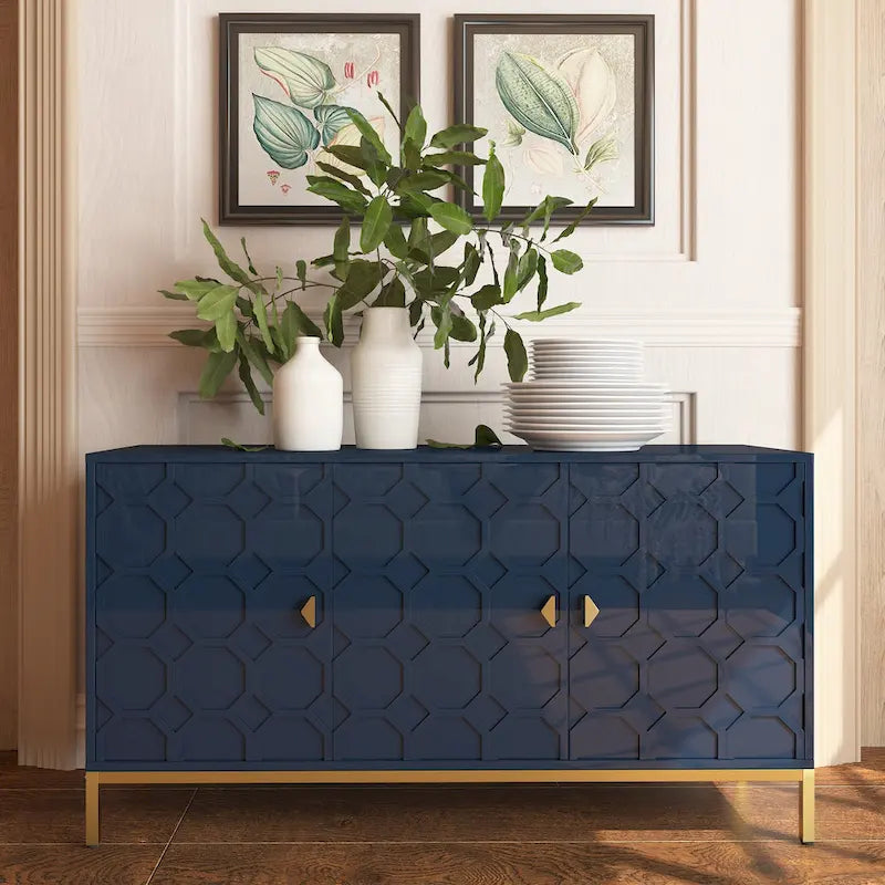 Bahut de rangement multimédia à 3 portes avec finition lustrée