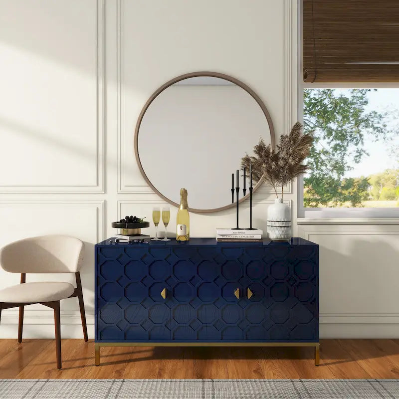 Bahut de rangement multimédia à 3 portes avec finition lustrée