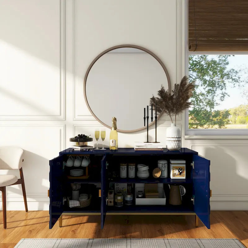 Bahut de rangement multimédia à 3 portes avec finition lustrée