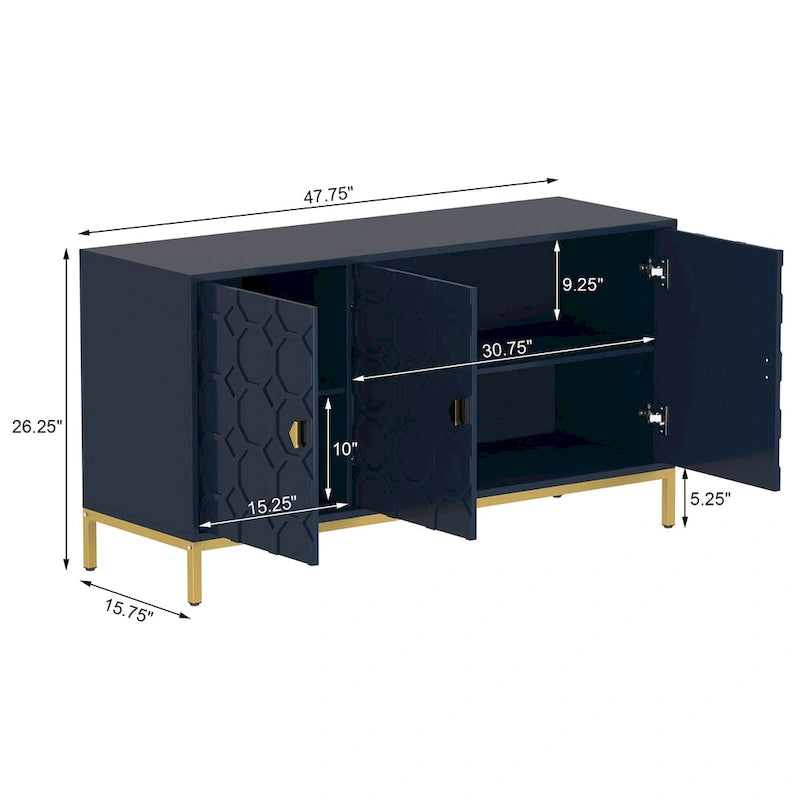 Bahut de rangement multimédia à 3 portes avec finition lustrée