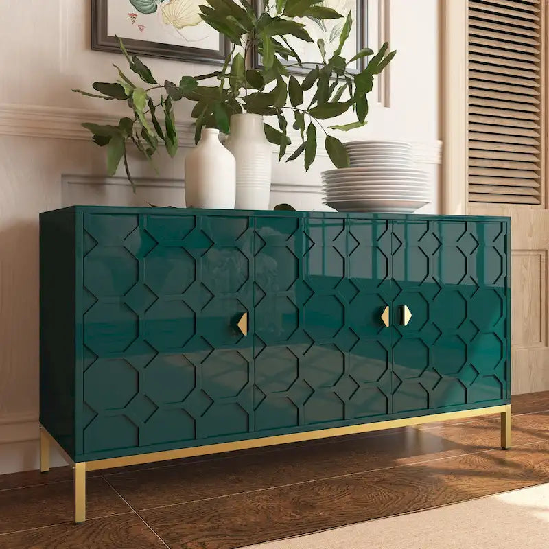 Bahut de rangement multimédia à 3 portes avec finition lustrée