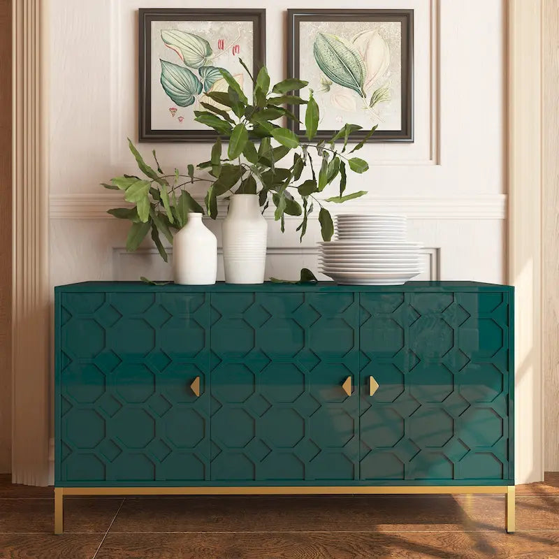 Bahut de rangement multimédia à 3 portes avec finition lustrée
