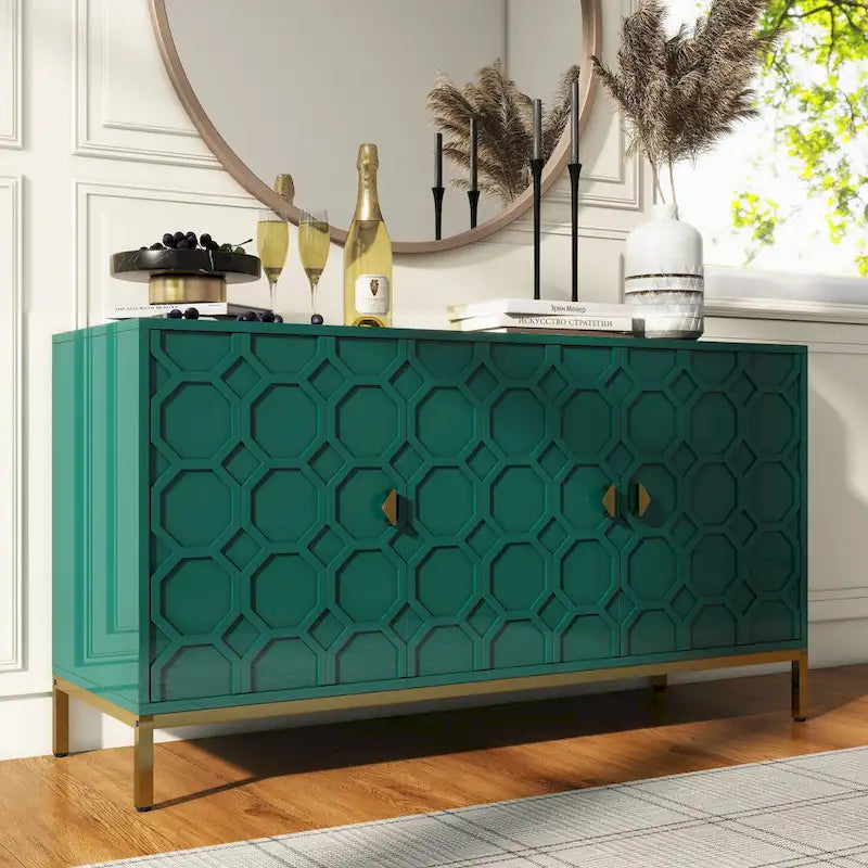 Bahut de rangement multimédia à 3 portes avec finition lustrée