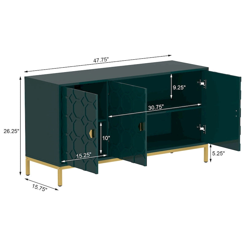 Bahut de rangement multimédia à 3 portes avec finition lustrée