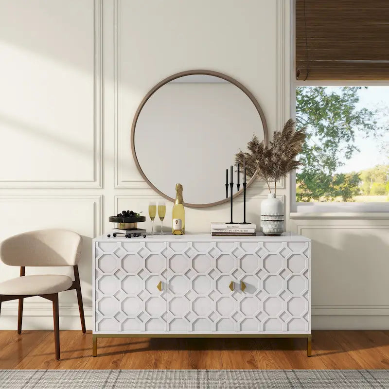 Bahut de rangement multimédia à 3 portes avec finition lustrée
