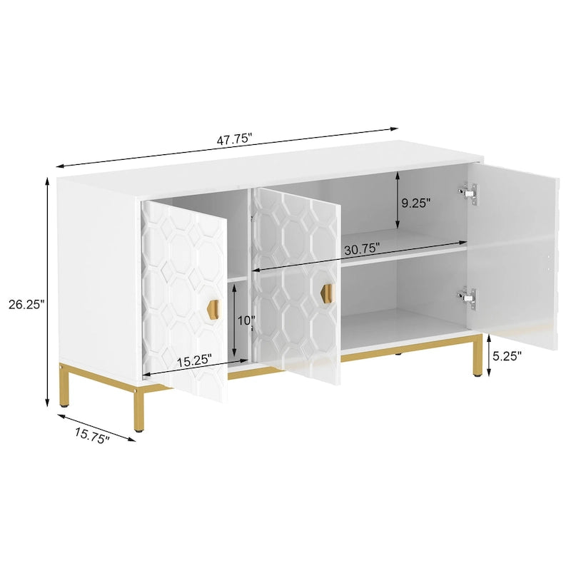 Bahut de rangement multimédia à 3 portes avec finition lustrée