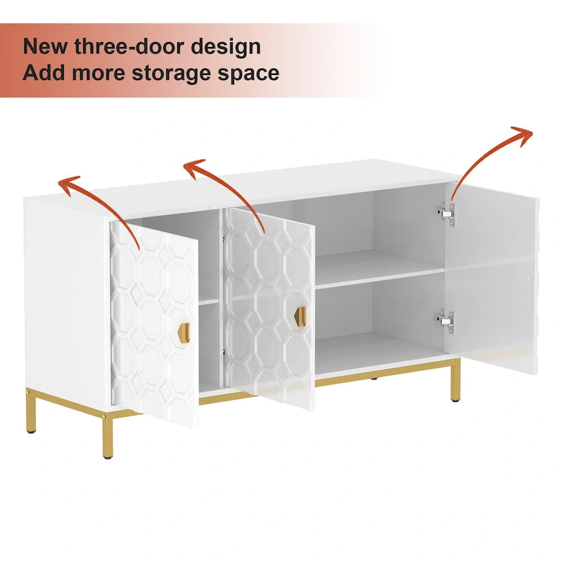 Bahut de rangement multimédia à 3 portes avec finition lustrée