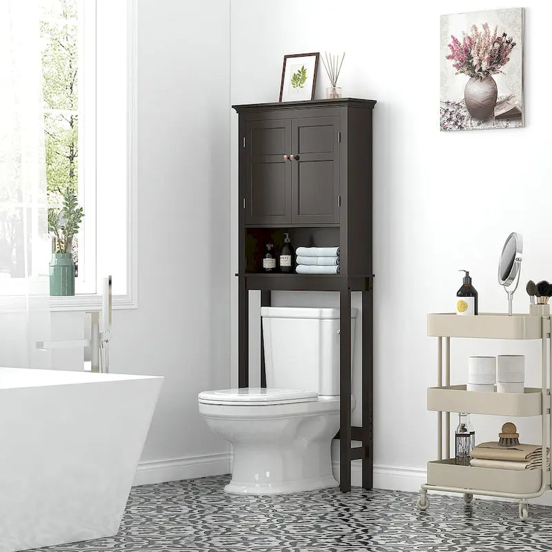 Meuble de rangement de salle de bain au-dessus des toilettes avec étagères réglables