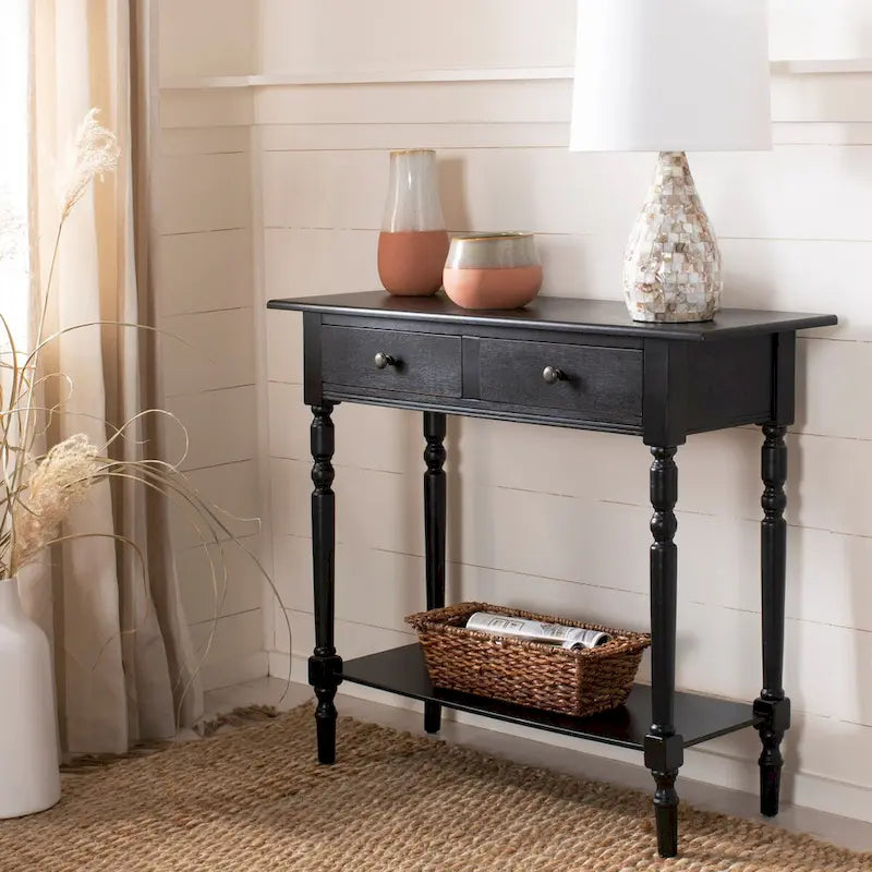 Table console grise à 2 tiroirs 38 L x 13 P x 32 H